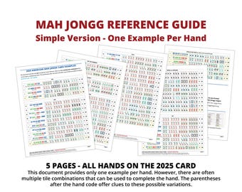 Exemplos visuais de Mah Jongg - Versão simples - Cartão 2025 - Um exemplo por linha - 5 páginas