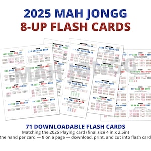8-UP—2025 Mah Jongg 71 Flash Cards, Referência Visual, baixe e imprima, 8 por página tamanho carta (tamanho final 4 pol x 2,5 pol)