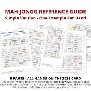 Exemplos visuais de Mah Jongg - Versão simples - Cartão 2025 - Um exemplo por linha - 5 páginas