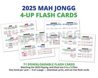 Cartões de Mah Jongg 2025: Guia de Aprendizagem Visual 4-up (Download Digital)
