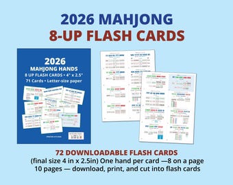 2026 Mahjong 8-UP Flash Cards | 72 utskrivbara kort | Direkt PDF-nedladdning
