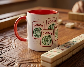Mahjong Joker Ceramic Mug - Colorful Accent Coffee Cup, Unique Tile Game Gift