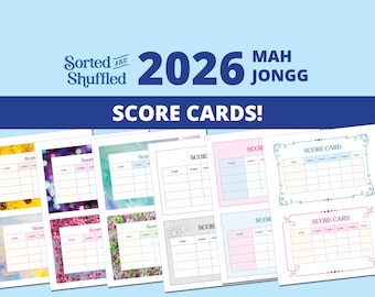 Printable Mahjong Score Cards: 12 Colorful Designs, Instant Download