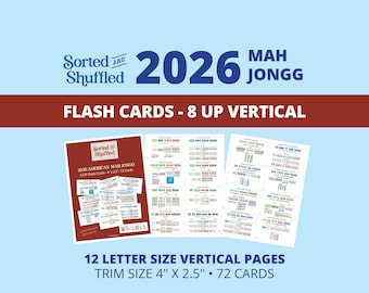 2026 MahJongg 8-UP Flash Cards | 72 Printable Cards |  Instant PDF Download