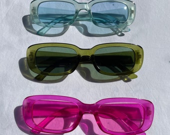 Retro Rectangle Transparent Blue/Green/Pink Sunglasses