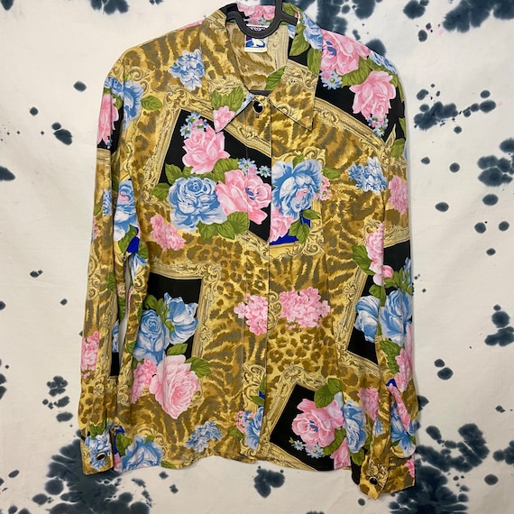 Vintage Yessica Cheetah /Floral Print Blouse - image 3