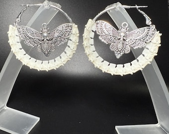 Real Rattlesnake Vertebrae Earrings | Gothic Bone Hoops | Death’s Head Moth Jewelry | Hypoallergenic Statement Earrings