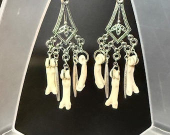 Real Bobcat Toe Bone Earrings • Gothic Witchy Jewelry • Nickel Free Charms • Stainless Steel Hooks • Oddities Curiosities Statement Art