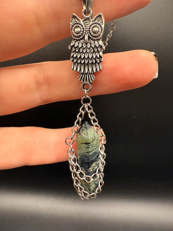 Kambaba Jasper Necklace with Owl Charms | Gothic Nature Jewelry | Witchy Crystal Necklace | Gothic Nature Aesthetic | Murdoch’s Macabre
