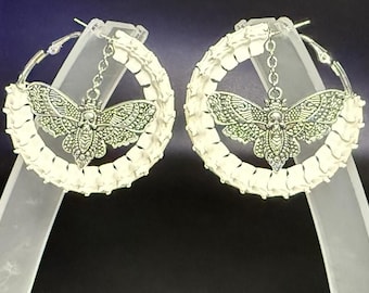 Rattlesnake Vertebrae Death's-head Hawkmoth Hoop Earrings| Gothic Nature Jewelry | Bone & Gold Statement Hoops| Dark Fantasy Jewelry