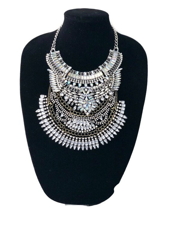 Statement necklace oversized necklace Boho necklace Ethnic necklace Collar Crystal necklace Tribal necklace Choker necklace