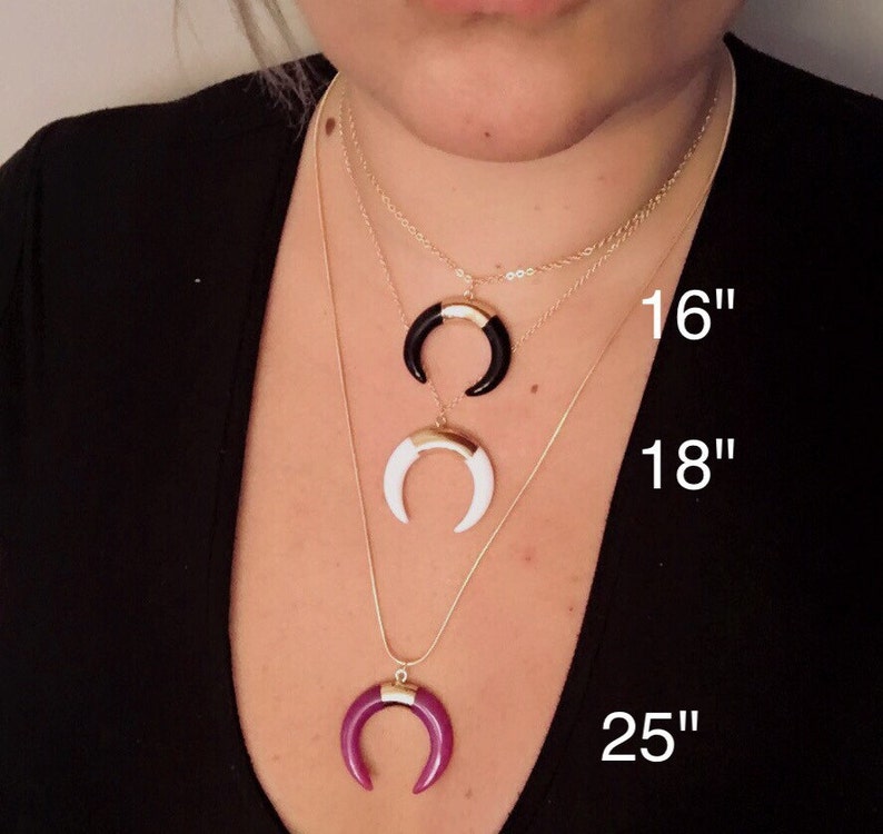 minimal pendant necklace gemstones necklace layere modern necklace ox horn necklace crescent moon necklace Horn necklace