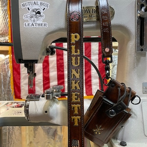 Antique Brown Leather Radio Strap Combo with Painted Lettering