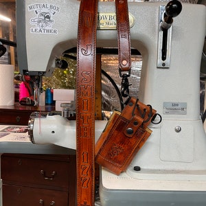 Antique Tan Radio Strap, Case and Sway Strap with Stitching