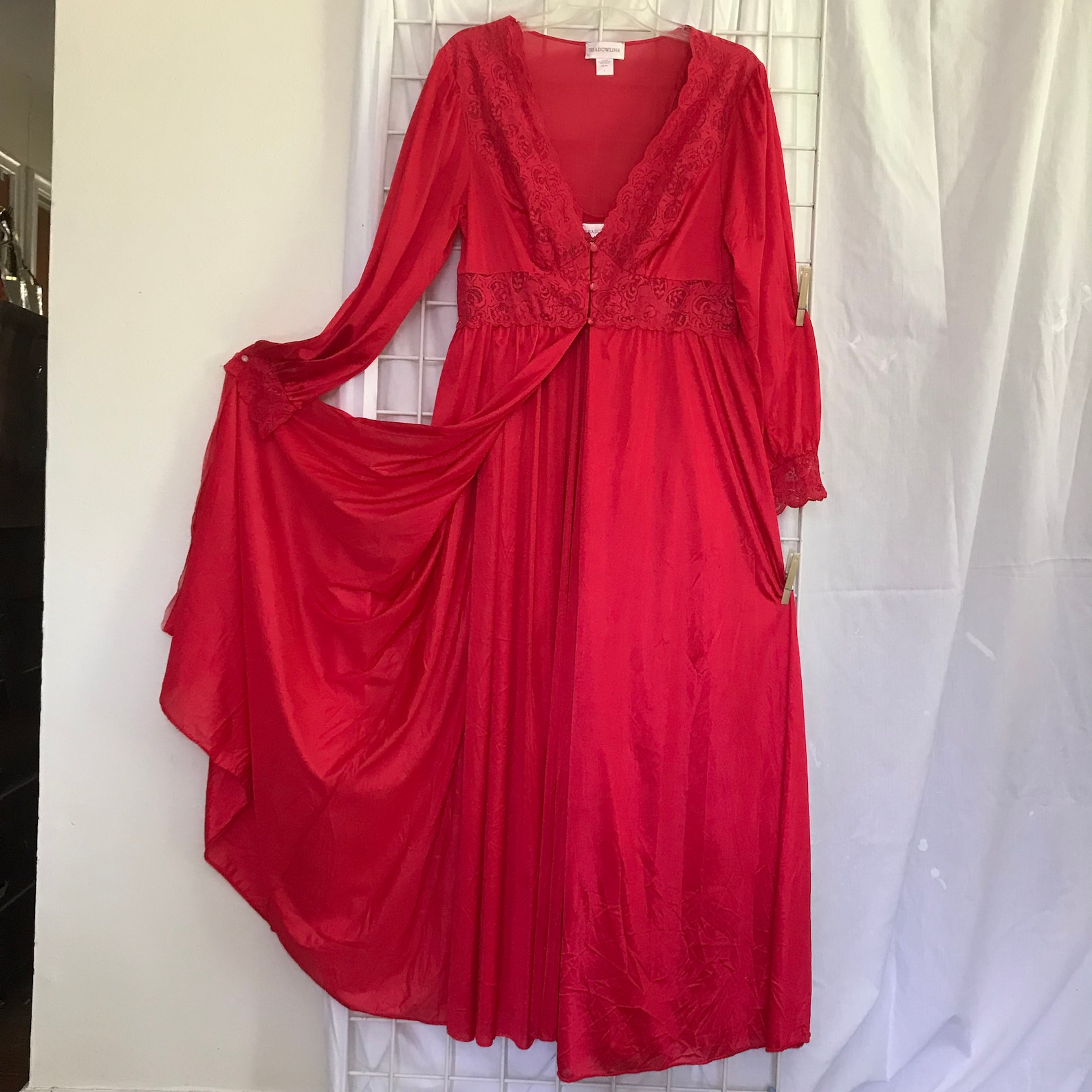 Vintage Red Lace Peignoir Shadowline Nightgown Robe Set - Etsy