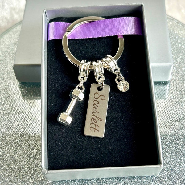 Personalised Fitness Keyring, Personalised Dumbbell Keyring , Gym Gift,