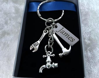 Personalised Plumber Gift , Wrench Tap , Plumber Keyring , Dad , Brother , Friend Gift