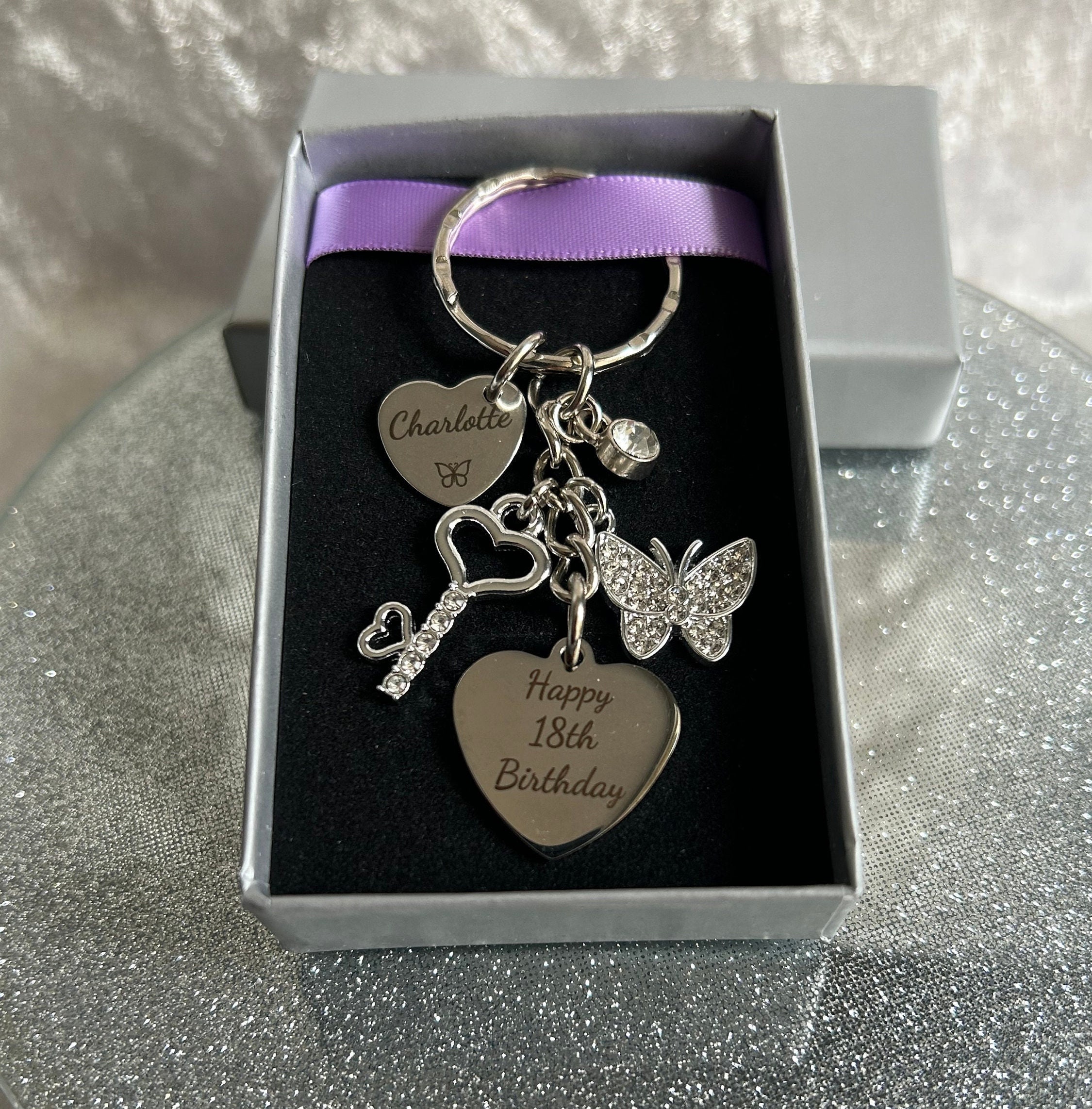 Personalised Birthday Keepsake Keyring, Any Age Keyring, Butterfly ...