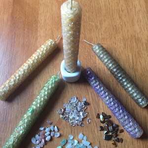 Mini Beeswax Rolled Candles- Chime Candles- Glitter and Gemstones