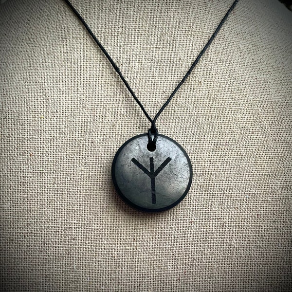 Shungite Algiz Rune Pendant Necklace for Protection, Grounding, And Purifying. Norse Viking Jewelry