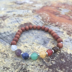 Chakra Bracelet Made with Genuine Gemstone and Australian Sandalwood- Naturally Fragrant Sandalwood- Chakra Healing- Crystal Healing