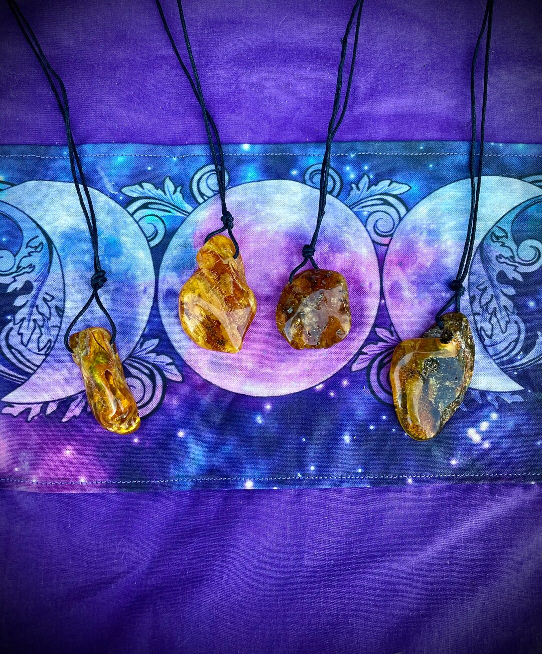 Genuine Baltic Amber Necklace Black Cord Adjustable Length Crystals for