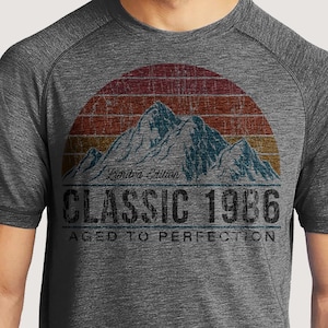 40th Birthday Shirts | 1986 Classic Mountain Sunset Custom Year, Ultra Soft Tri-blend T-Shirt image 1