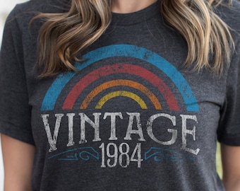 40th Birthday Gifts For Women | 1984 Birthday Shirt | 1984 Vintage Retro Rainbow 40th Birthday T-Shirt | 40th Party Theme Gift Ideas For Her