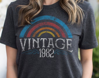 40th Birthday Gifts For Women, 1982 Shirt, Vintage Retro Rainbow T-Shirt For Women, Themed Bday Party, Gift Ideas for Her, 1982 T-Shirt