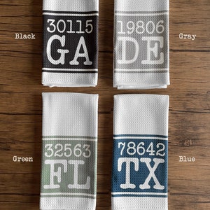 Custom Zip Code Waffle Weave Kitchen Tea Towel: Personalized Hand Towel Gifts