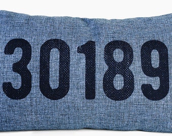 Zip Code Pillow - Navy Blue Throw Pillows - Lumbar 12 x 18 Pillow Covers - Housewarming Gift Ideas - Minimal home decor - Rustic Living Room