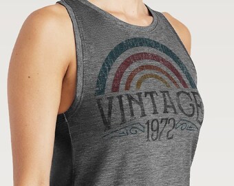 Custom Birthday Year Birthday Gifts For Women | Vintage Rainbow Birthday Tank Top | 40th, 50th, 21st, 30th Women&#39;s Birthday Shirts