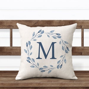 Monogram Pillow Covers, Personalized Gifts, Wreath Farmhouse Pillows, Wedding Gift Ideas, Custom Throw Pillow, Mother’s Day, Housewarming