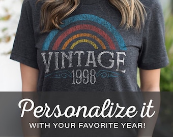 Vintage Rainbow Birthday Shirts for Women - Personalized Birthday Gifts, Birthday Gift Ideas For Her, Custom Year Birthday T-shirts