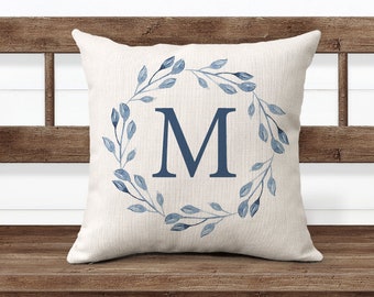Monogram Pillow Covers, Personalized Gifts, Wreath Farmhouse Pillows, Wedding Gift Ideas, Custom Throw Pillow, Mother’s Day, Housewarming