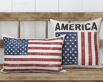 American Flag Pillows: Patriotic Vintage Style Farmhouse Decor
