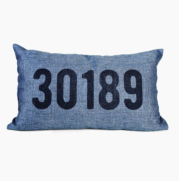 Zip Code Pillow Navy Blue Throw Pillows Lumbar 12 x 18 Pillow Covers Housewarming Gift Ideas Minimal home decor Rustic Living Room