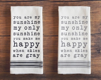 You Are My Sunshine Kitchen Dish Towel: Handmade Waffle Weave Microfiber Hand Towel