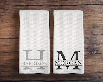 Personalized Waffle Weave Kitchen Towel: Monogram Initial, Custom Name