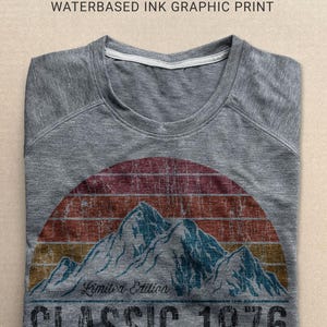 50th Birthday Shirt For Men | 1976 Classic Mountain & Sunset Shirts | Personalized Custom Year T-Shirt image 3