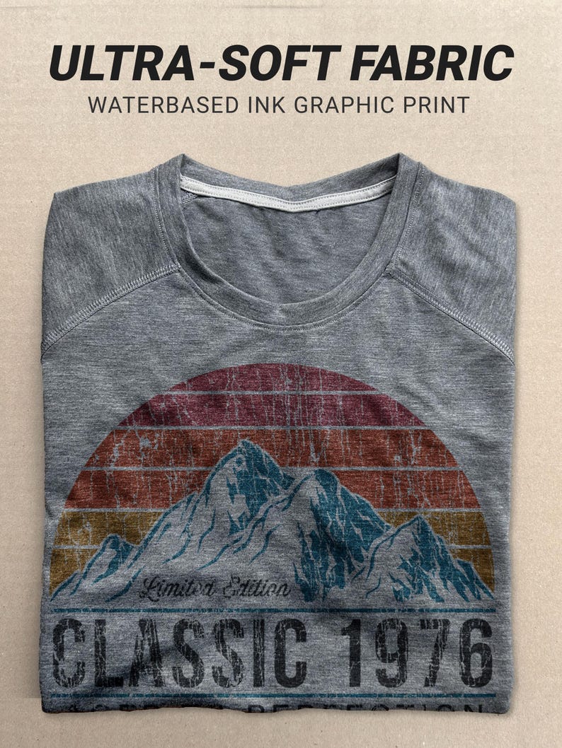 50th Birthday Shirt For Men | 1976 Classic Mountain & Sunset Shirts | Personalized Custom Year T-Shirt image 3