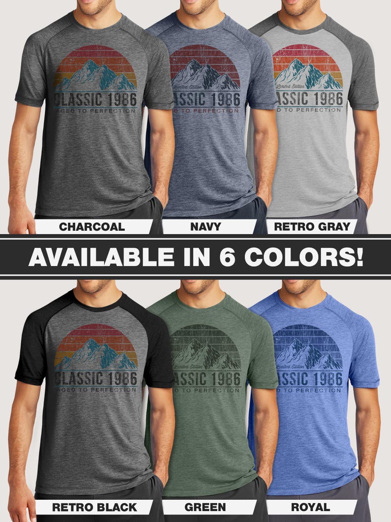 40th Birthday Shirts | 1986 Classic Mountain Sunset Custom Year, Ultra Soft Tri-blend T-Shirt image 2