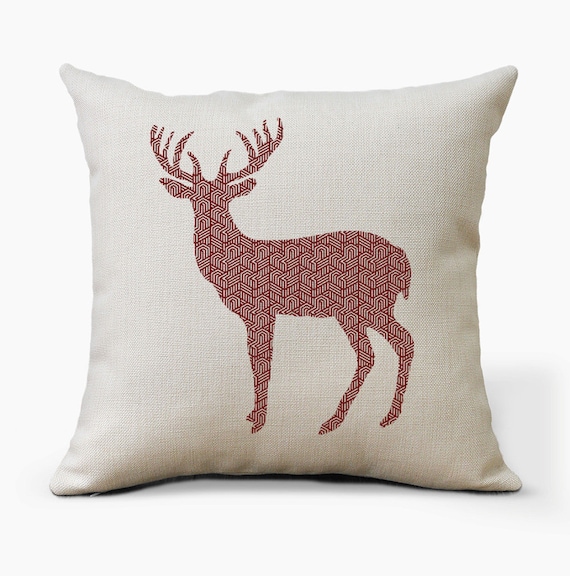 Deer Farmhouse Pillow Geometric Pattern Throw Pillow Red