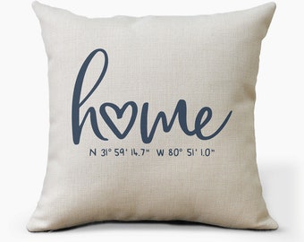 Personalized Home Coordinates Pillow Cover: Rustic Farmhouse Decor