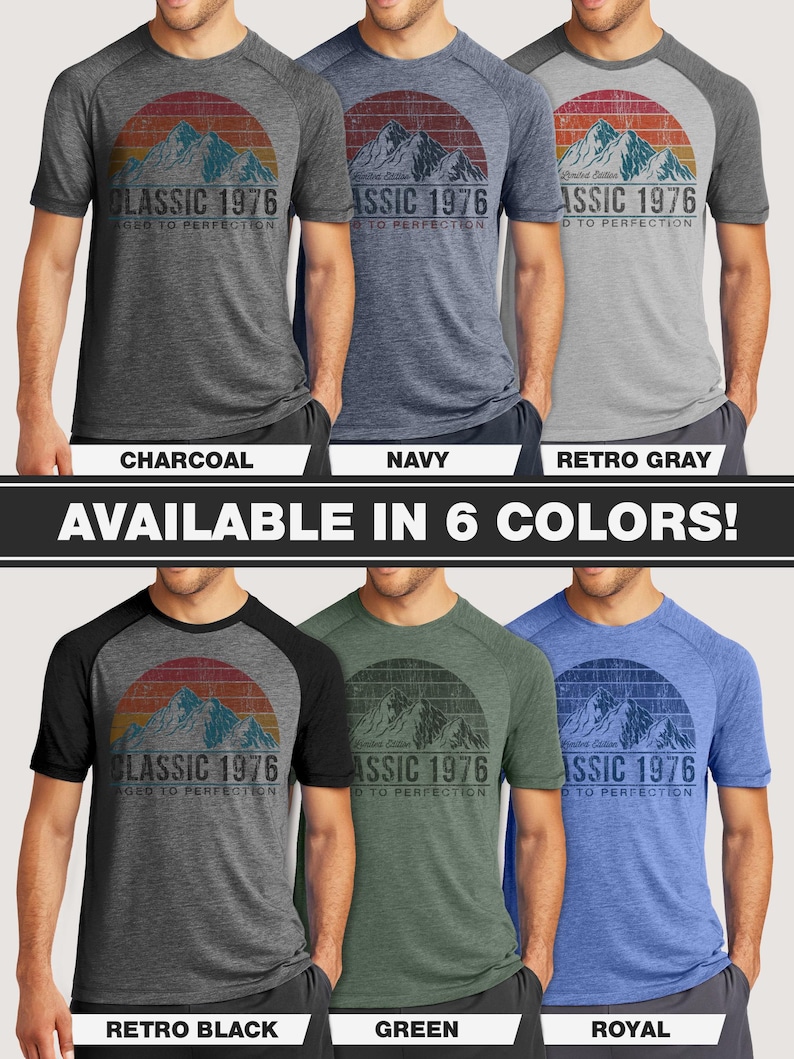 50th Birthday Shirt For Men | 1976 Classic Mountain & Sunset Shirts | Personalized Custom Year T-Shirt image 2