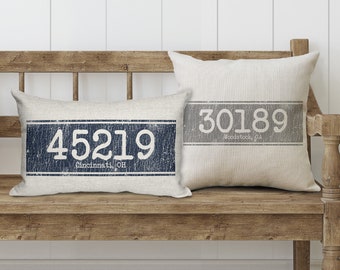 Zip Code Pillows, Outdoor Pillow Covers | Farmhouse Throw Covers, Personalized New Home Gift Ideas | Decorative Dorm Decor | Closing Gifts