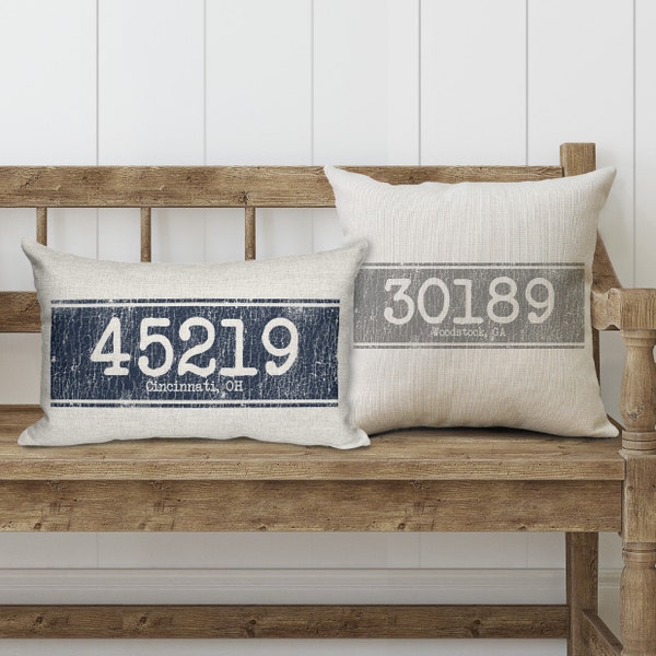 Zip Code Pillows, Outdoor Pillow Covers | Farmhouse Throw Covers, Personalized New Home Gift Ideas | Decorative Dorm Decor | Closing Gifts