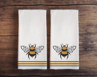 Bee Kitchen Towel Set: Waffle Weave Spring Decor, 16" x 24"