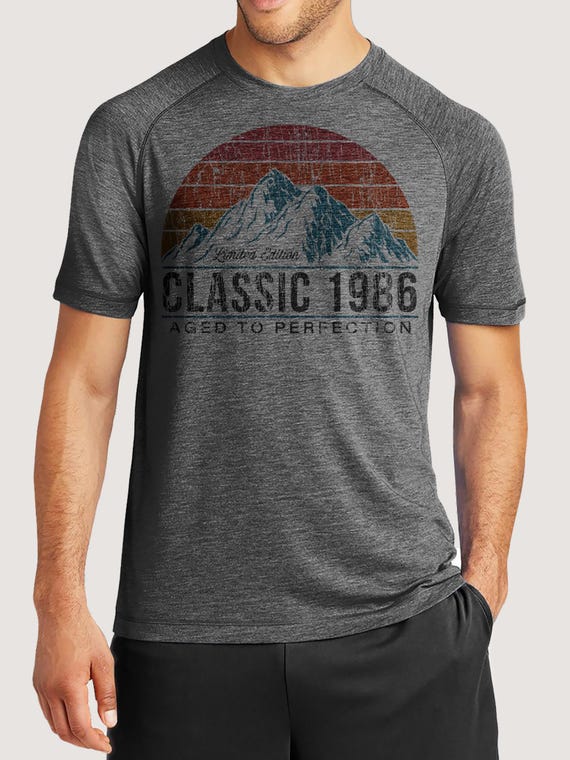 40th Birthday Shirts | 1986 Classic Mountain Sunset Custom Year, Ultra Soft Tri-blend T-Shirt