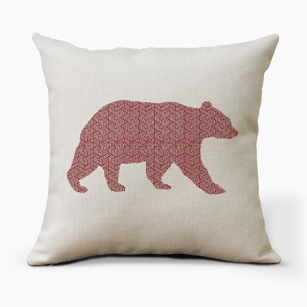 Geometric Bear Print Pillow: Rustic Farmhouse Decor (15x15 inch)